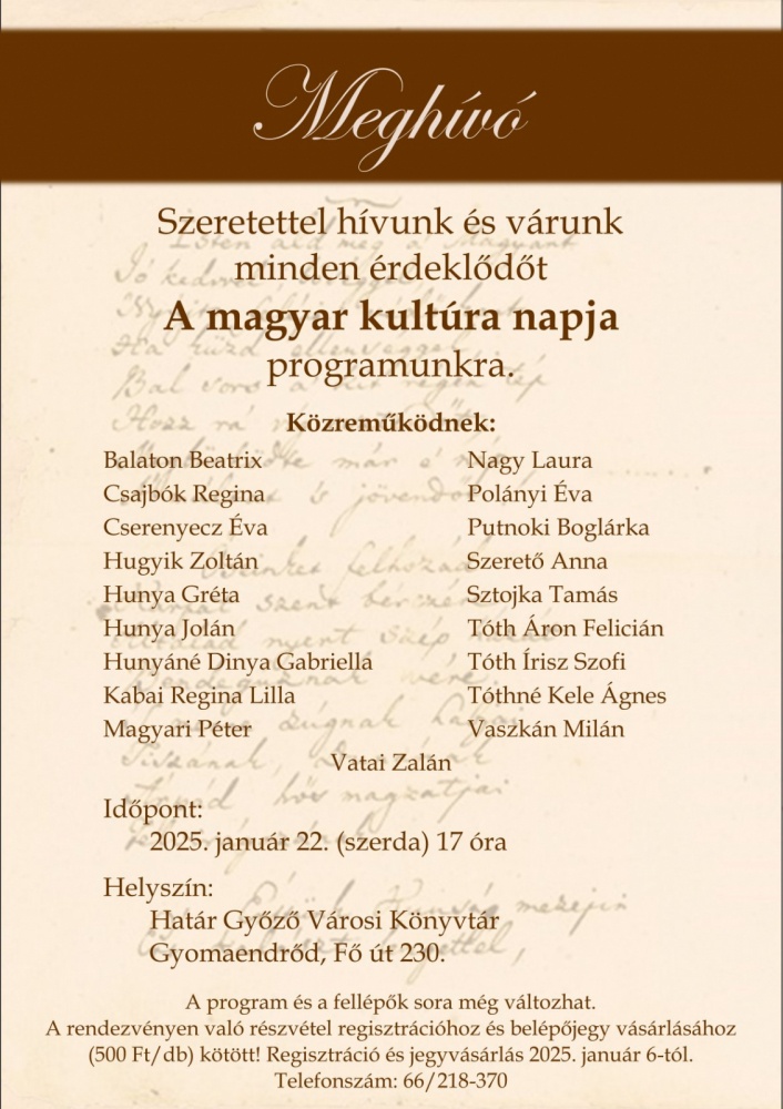 Magyar Kultúra Napja Gyomaendrőd 2025