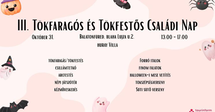 Halloween Balatonfüred 2025. Tökfaragós és Tökfestős Családi Nap a Huray-villák kertjében