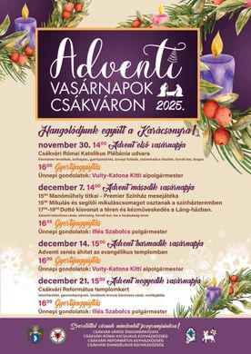 Advent Csákvár 2025. Adventi vasárnapok Csákváron