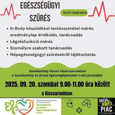 Egészségügyi szűrés Szombathely 2025. Ingyenes egészségügyi szűrés a vásárcsarnokban