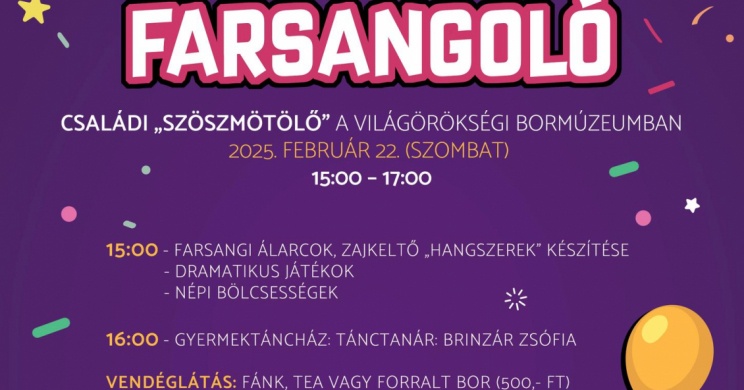 Farsangi álarcok készítése 2025. Farsangoló családi szöszmötölő a  Világörökségi Bormúzeumban