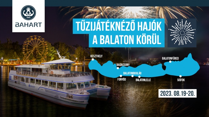 Balatoni hajózás 2023. augusztus 20. Séta- és bulihajók, tűzijátéknéző hajók indulnak több kikötőből