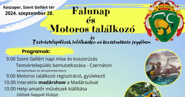 Falunap Kaszaper 2024. Falunap, Motoros találkozó és Testvértelepülések találkozója