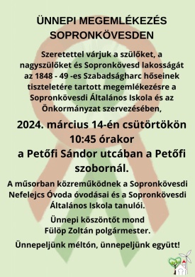 2024. március 15. Sopronkövesd. Megemlékezés az 1848/49-es forradalom és szabadságharc tiszteletére