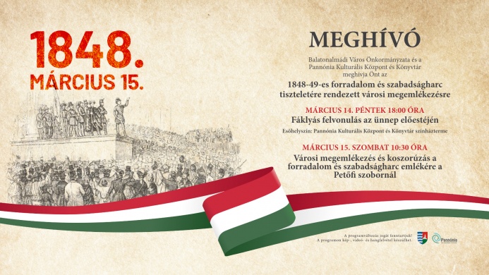 2025. március 15. Balatonalmádi. Városi megemlékezés és fáklyás felvonulás