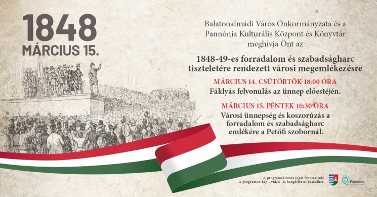 2024. március 15. Balatonalmádi. Városi megemlékezés és fáklyás felvonulás