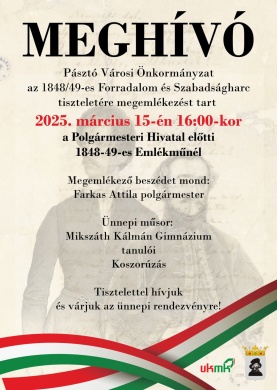 2025. március 15. Pásztó. Városi megemlékezés és koszorúzás