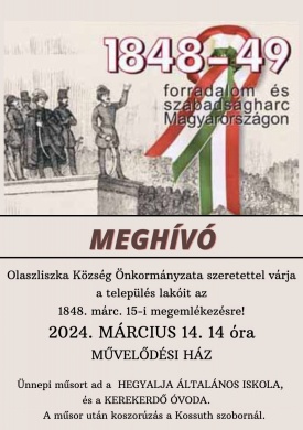 Március 15 Olaszliszka 2022. Ünnepi gálaműsor az 1848. március 15-i események emlékére