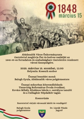 2025. Március 15. Abádszalók, városi ünnepség az 1848/49-es forradalom és szabadságharc tiszteletére