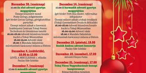 Tokaji Advent 2025. Adventi programok Tokajban