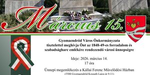 2026. március 15. Gyomaendrőd. Megemlékezés, ünnepi műsor és koszorúzás