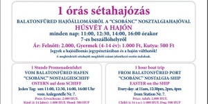 Balatonfüredi húsvéti program 2019. Ünnepi hajókirándulás a Csobánc nosztalgiahajóval Balatonfüredi húsvéti program 2019. Ünnepi hajókirándulás a Csobánc nosztalgiahajóval